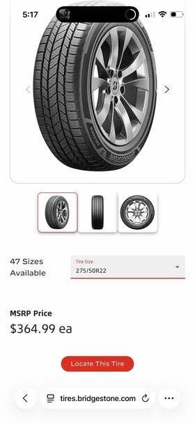Bridgestone 018900 Set Of 4 Alenza Prestige 275/50r22 Tire