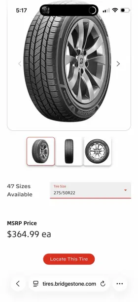 018900 Bridgestone Set Of 4 Alenza Prestige 275/50r22 Tire