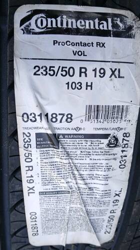 Continental 03118780000 1 Tire 235/50r19 103h Xl Procontact Rx Ev Ready Vol All Season