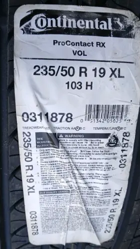03118780000 Continental 1 Tire 235/50r19 103h Xl Procontact Rx Ev Ready Vol All Season