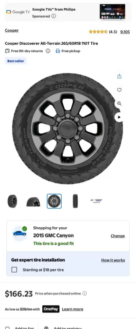 171157017 Cooper Like New Studded Snow Tires 265/60 R18 110t Discoverer All Terrain
