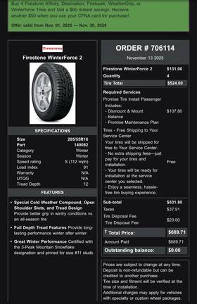 Firestone 149082 Four Partially Used But Still New Studded Winter Tires
