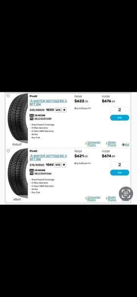 2571800 Pirelli Staggered Set Of New Winter Sottozero 3 Run Flat Tires 20 Inch