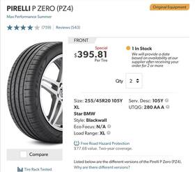Pirelli 3557600 4 New P Zero Pz4 2x 255/45r20 105y 285/40r20 108y Bmw Uhp Tires