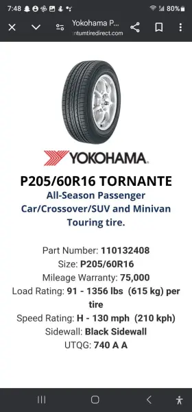 110132903 Yokohama Tornante 205/60r16 91h - 10/32