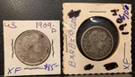 Lot Of Xf Silver Barber Quarters 25C1904P & 1909D 251047. Price: $155.00.