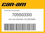Can-am Genuine Rear Tire 225/50R15 705503310 New. Price: $201.49.